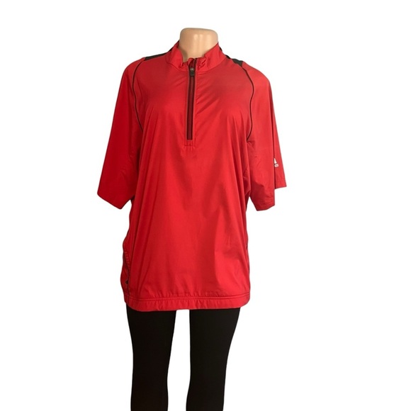 Adidas Wind Shirt Medium Red Golf Climaproof Breaker 1/4 Zip Short Sleeve - Picture 3 of 9